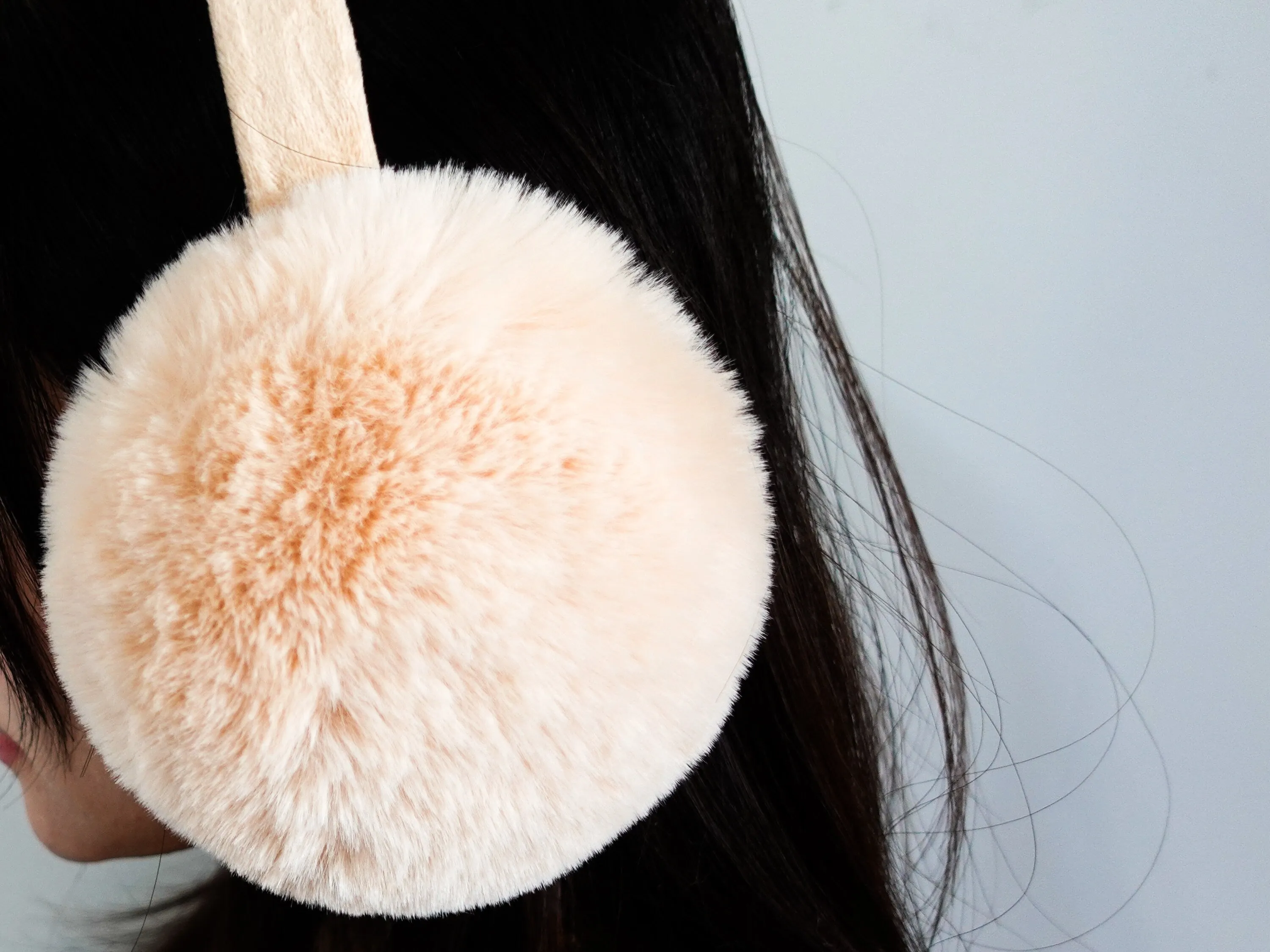 Super Fluffy Cozy Fur Earmuffs, Cream Beige Plush Ear Warmers, Chic Winter fashion, Stylish Faux Fur Ear Covers, Winter Accessories Headgear