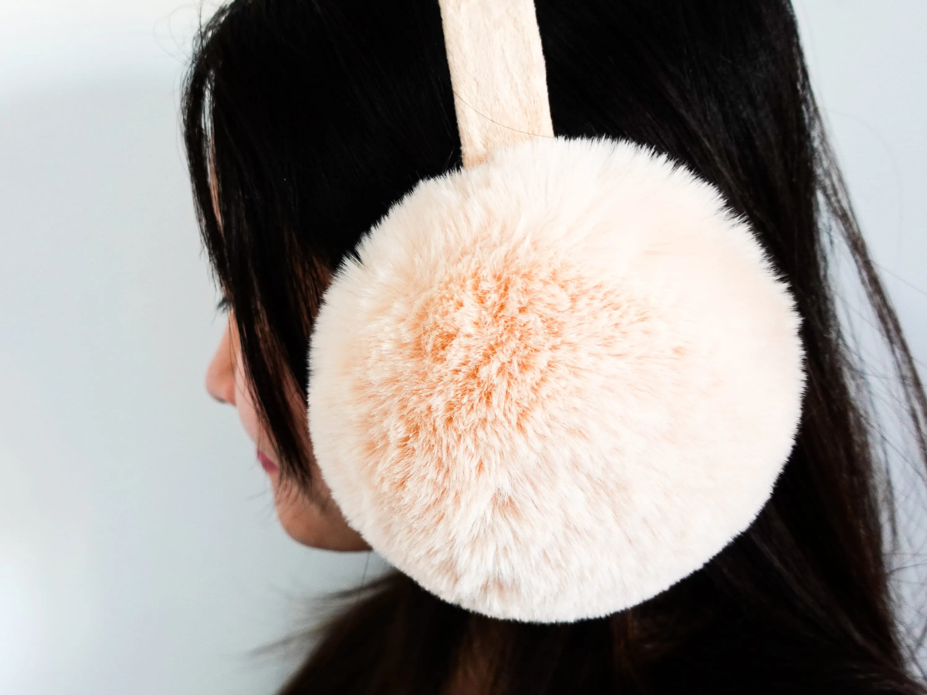 Super Fluffy Cozy Fur Earmuffs, Cream Beige Plush Ear Warmers, Chic Winter fashion, Stylish Faux Fur Ear Covers, Winter Accessories Headgear