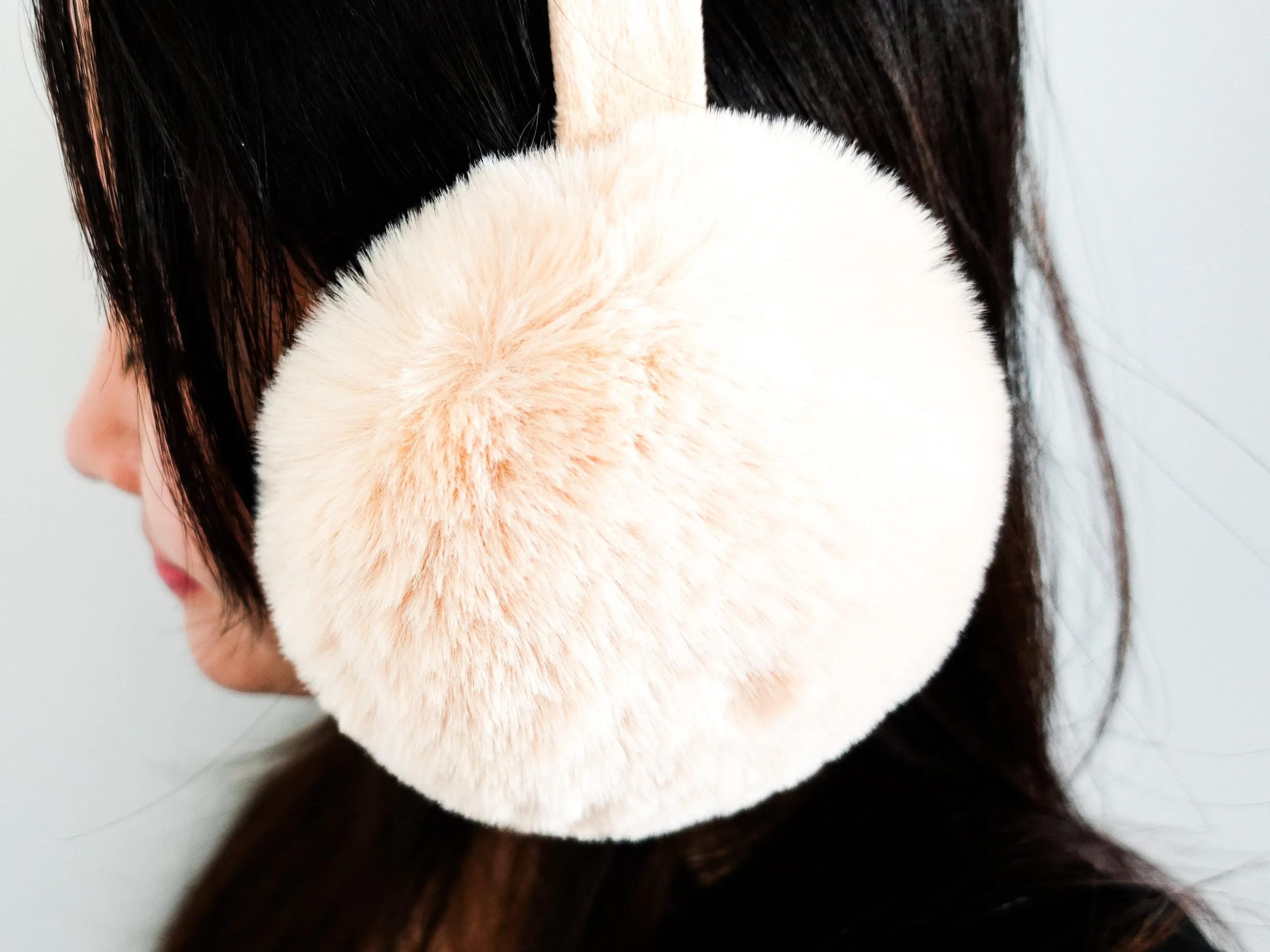 Super Fluffy Cozy Fur Earmuffs, Cream Beige Plush Ear Warmers, Chic Winter fashion, Stylish Faux Fur Ear Covers, Winter Accessories Headgear