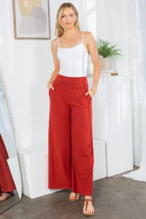 TEEK - Wide Leg Ribbed Pocketed Pants