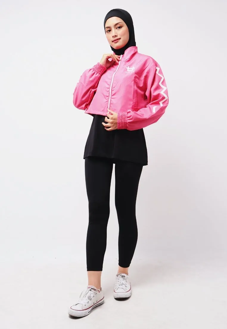 Third Day LO021 Jaket Sporty Parka Crop Wanita Parasit Zigzag Pink Putih