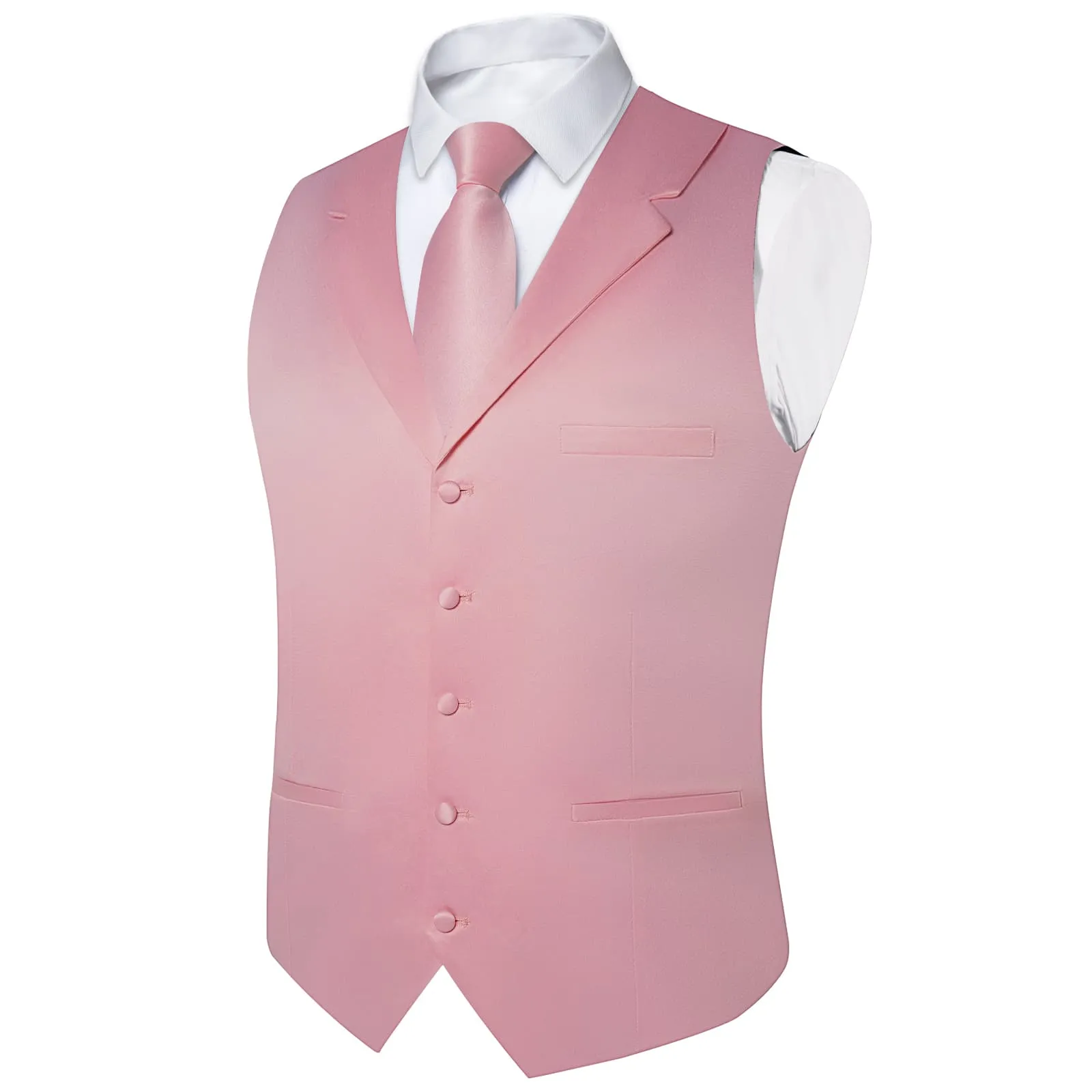 Ties2you Dress Vest Rose Pink Solid Notched Collar Silk Tuxedo Vest for Men Wedding