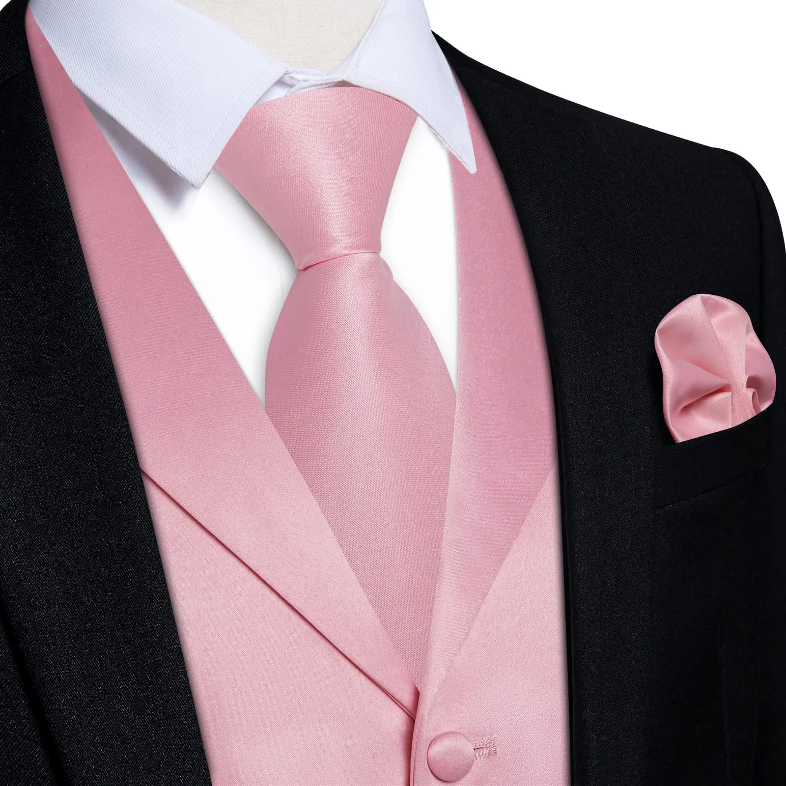 Ties2you Dress Vest Rose Pink Solid Notched Collar Silk Tuxedo Vest for Men Wedding