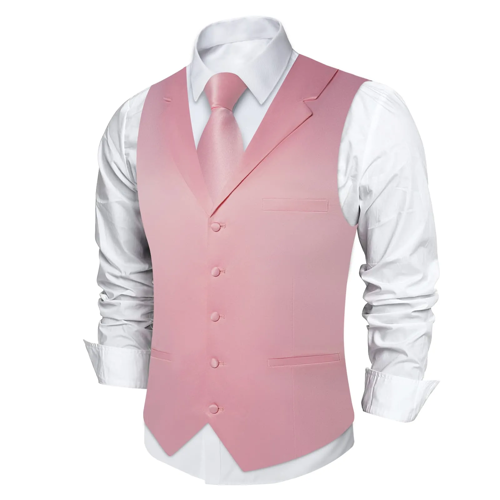 Ties2you Dress Vest Rose Pink Solid Notched Collar Silk Tuxedo Vest for Men Wedding