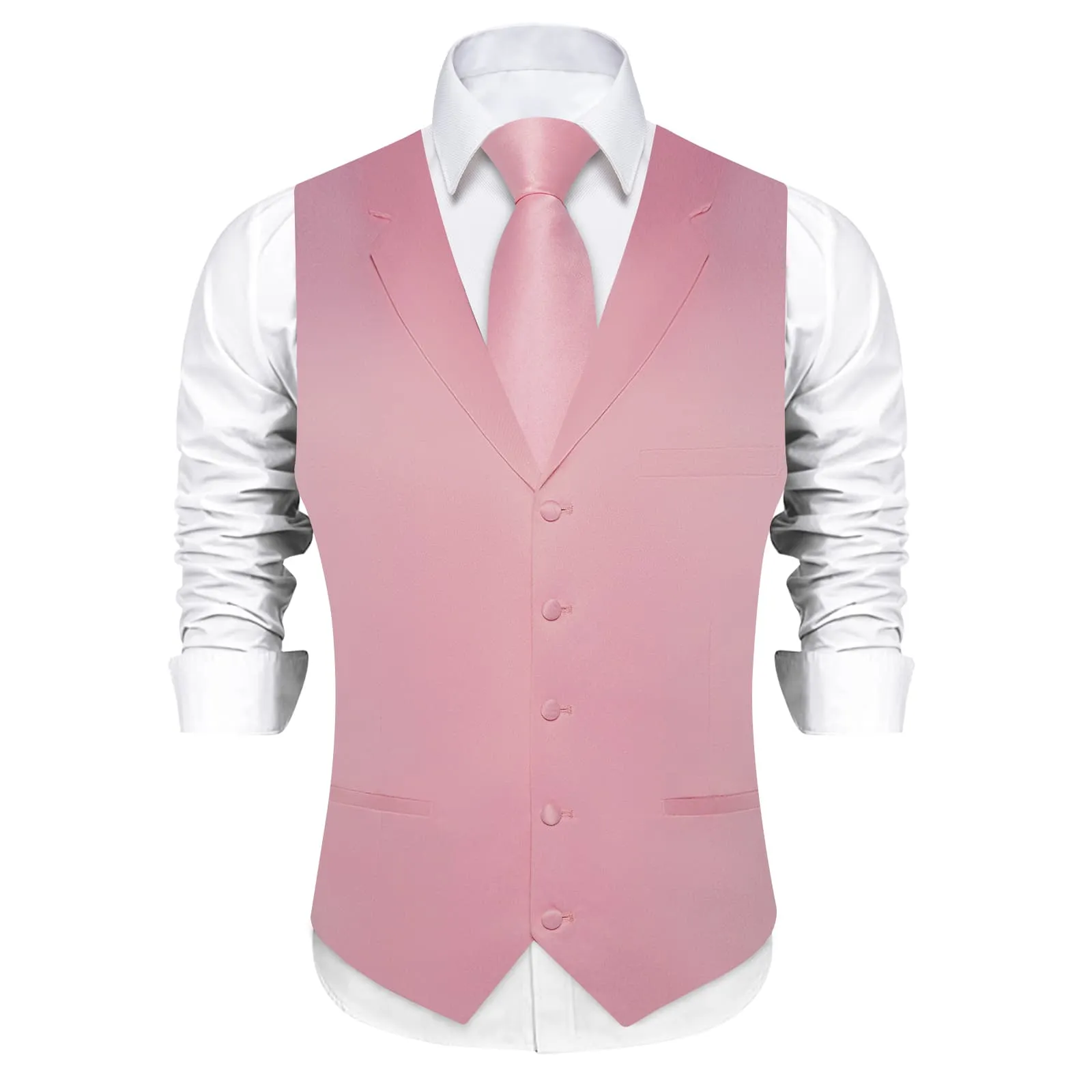 Ties2you Dress Vest Rose Pink Solid Notched Collar Silk Tuxedo Vest for Men Wedding