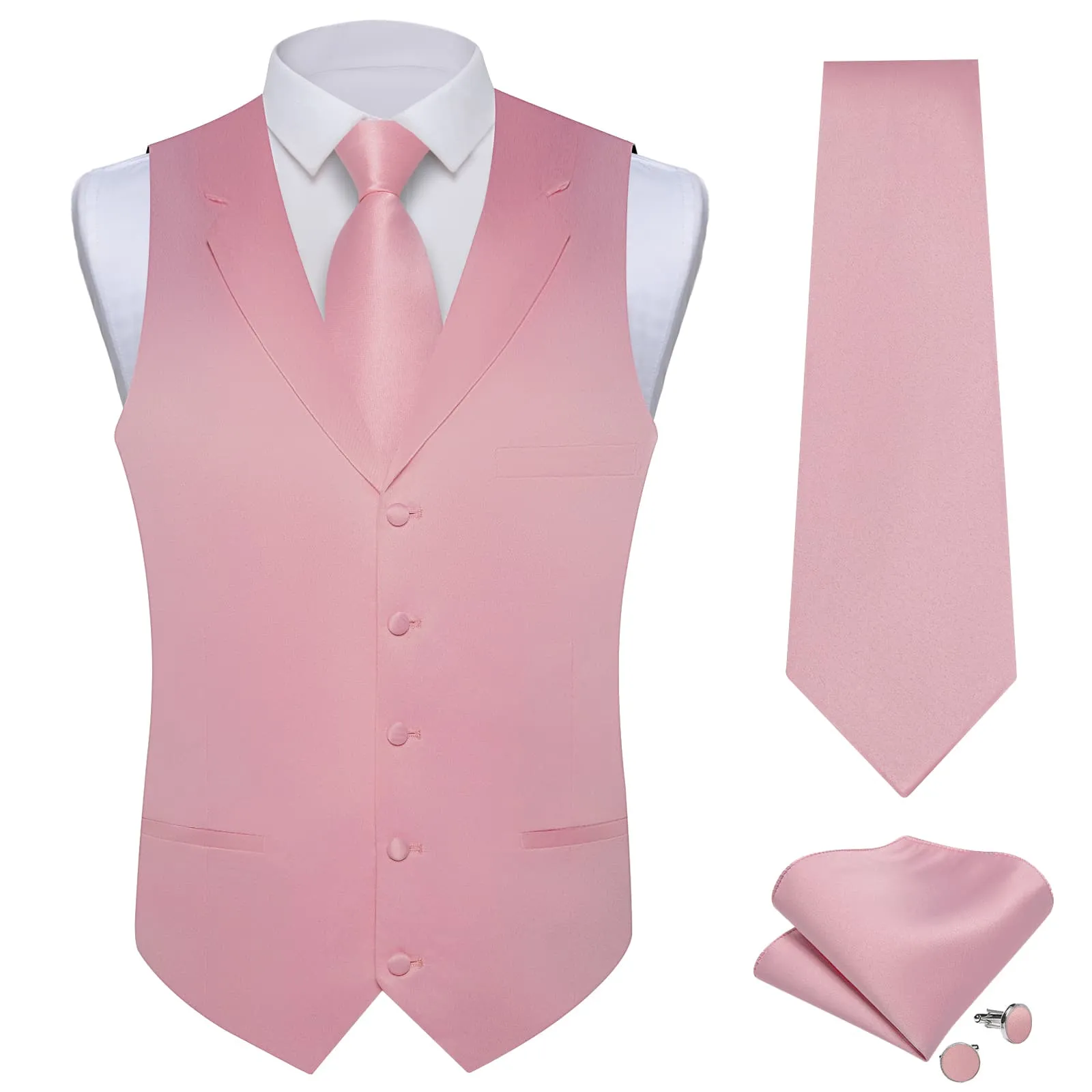 Ties2you Dress Vest Rose Pink Solid Notched Collar Silk Tuxedo Vest for Men Wedding