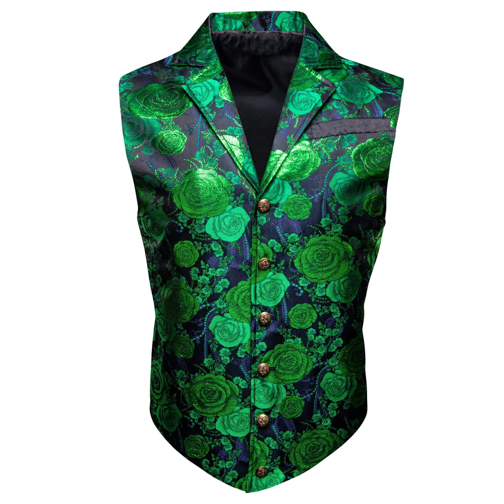 Ties2you Men's Casual Vest Green Woven Floral Silk Notch Collar Vest