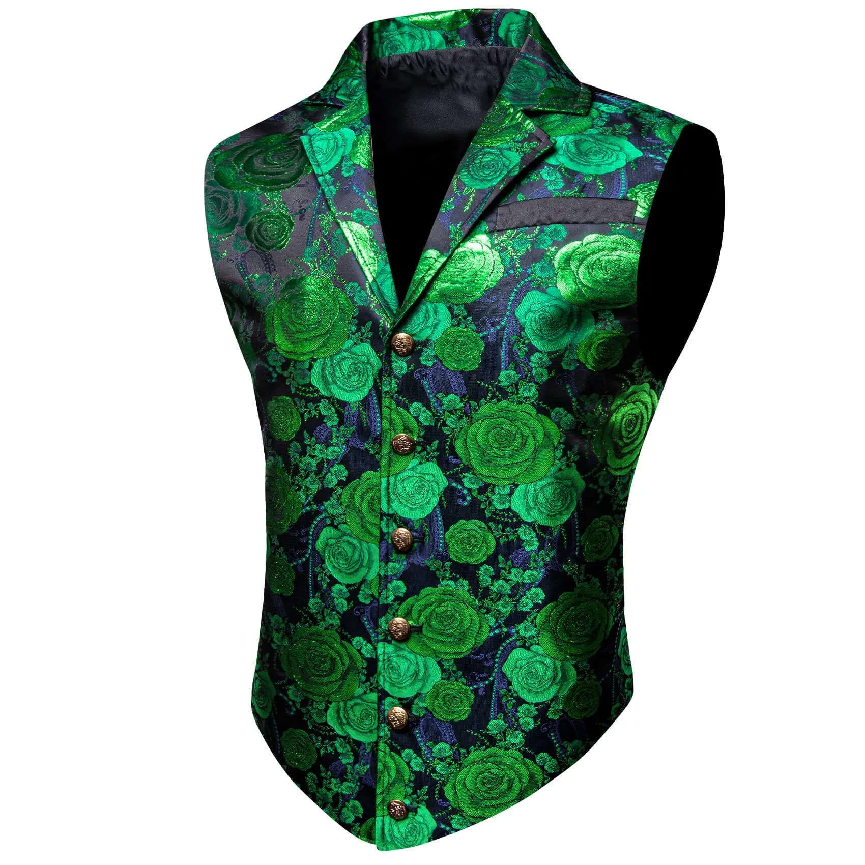 Ties2you Men's Casual Vest Green Woven Floral Silk Notch Collar Vest