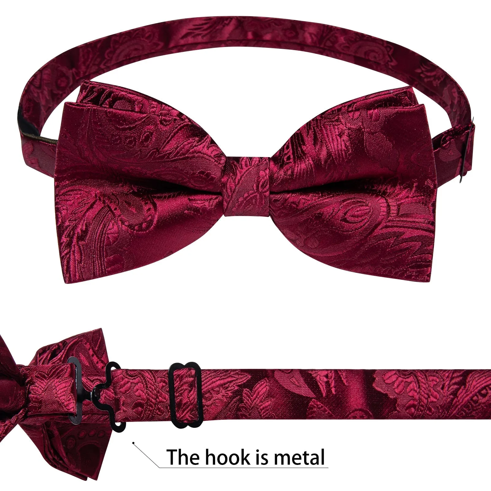 Ties2you Men's Vest Burgundy Paisley Jacquard Silk Vest Necktie Bow Tie Handkerchief Cufflinks Set