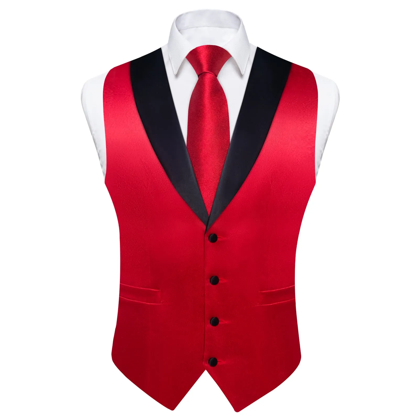 Ties2you Work Vest Lava Red Solid Shawl Collar Silk Mens Dress Vest Tie Set