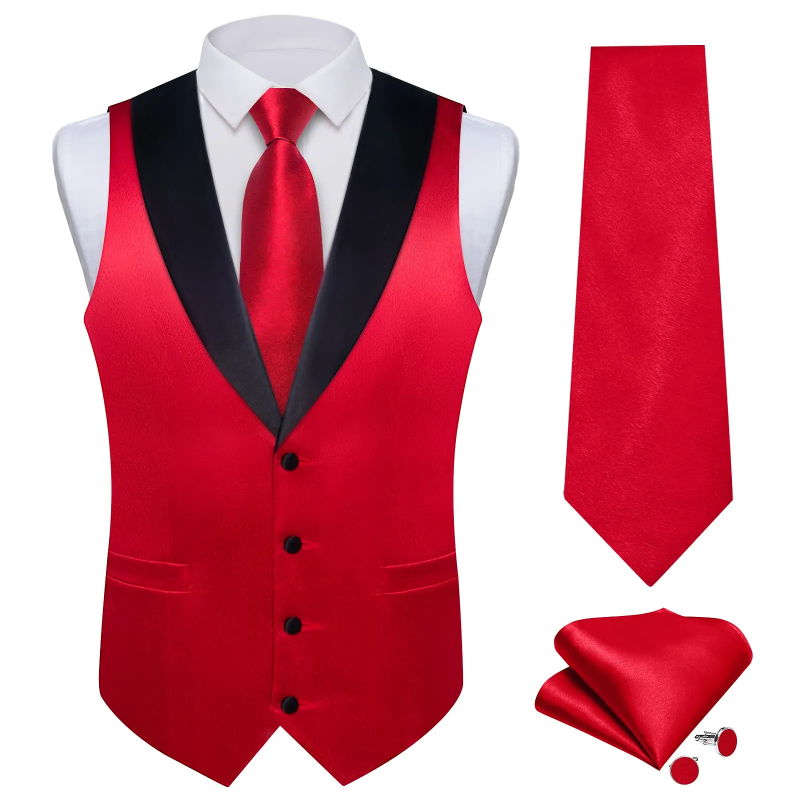 Ties2you Work Vest Lava Red Solid Shawl Collar Silk Mens Dress Vest Tie Set