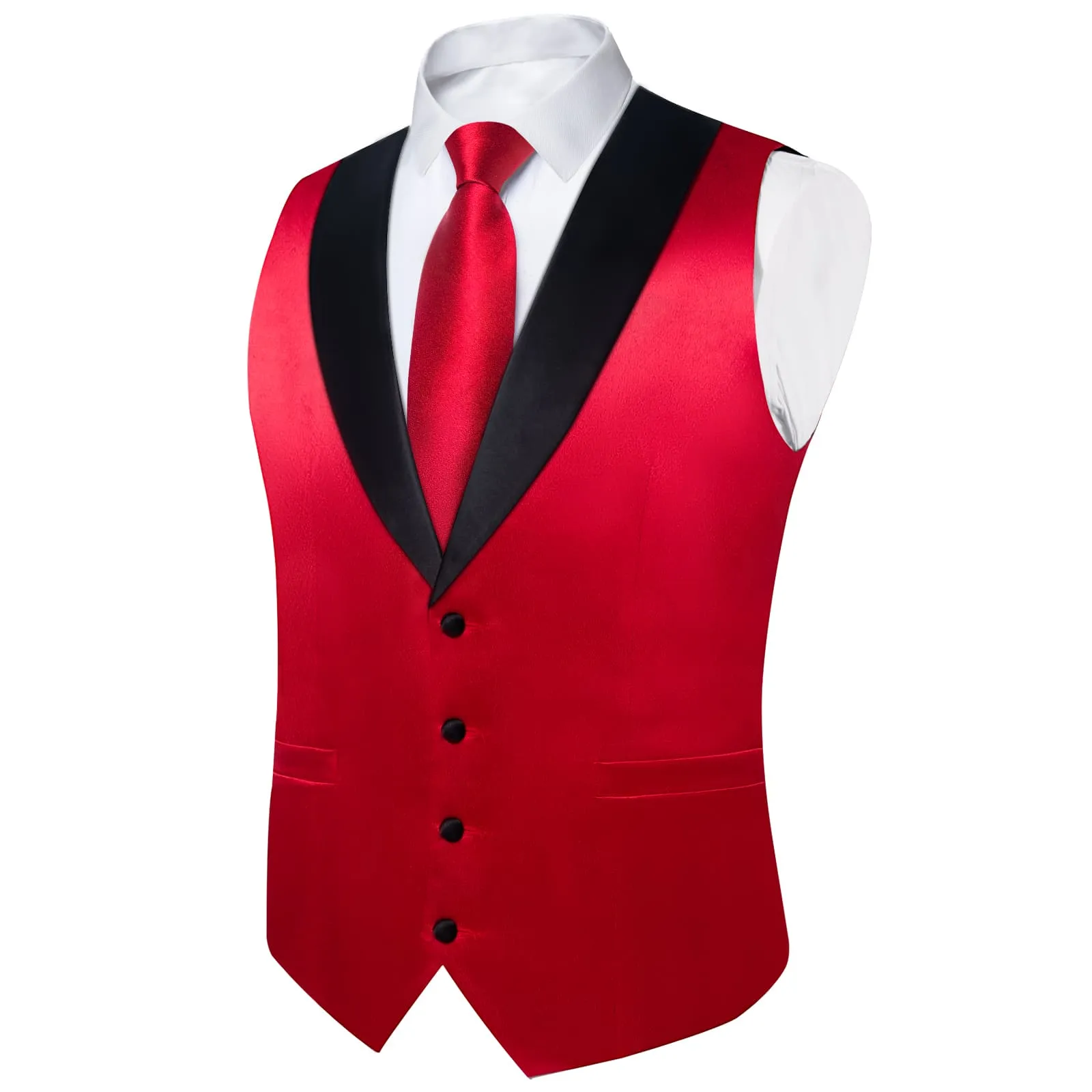 Ties2you Work Vest Lava Red Solid Shawl Collar Silk Mens Dress Vest Tie Set