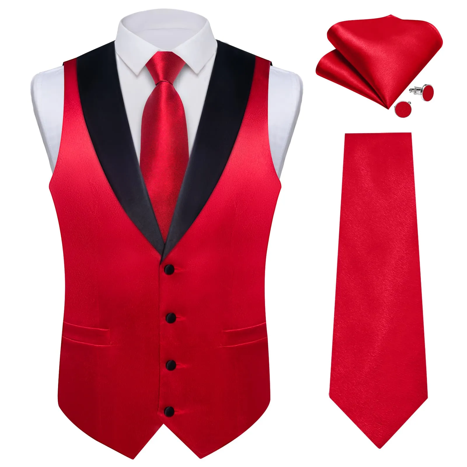 Ties2you Work Vest Lava Red Solid Shawl Collar Silk Mens Dress Vest Tie Set