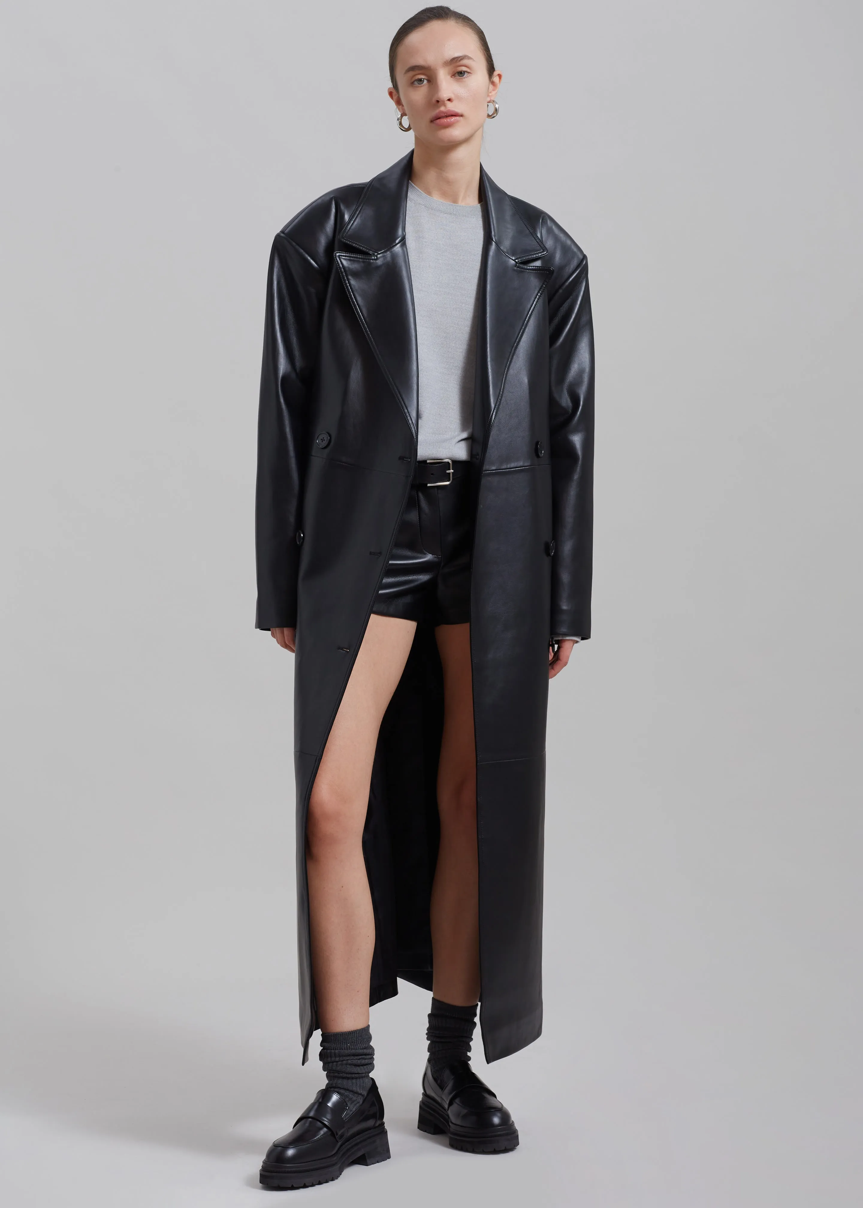 Tina Faux Leather Trench Coat - Black