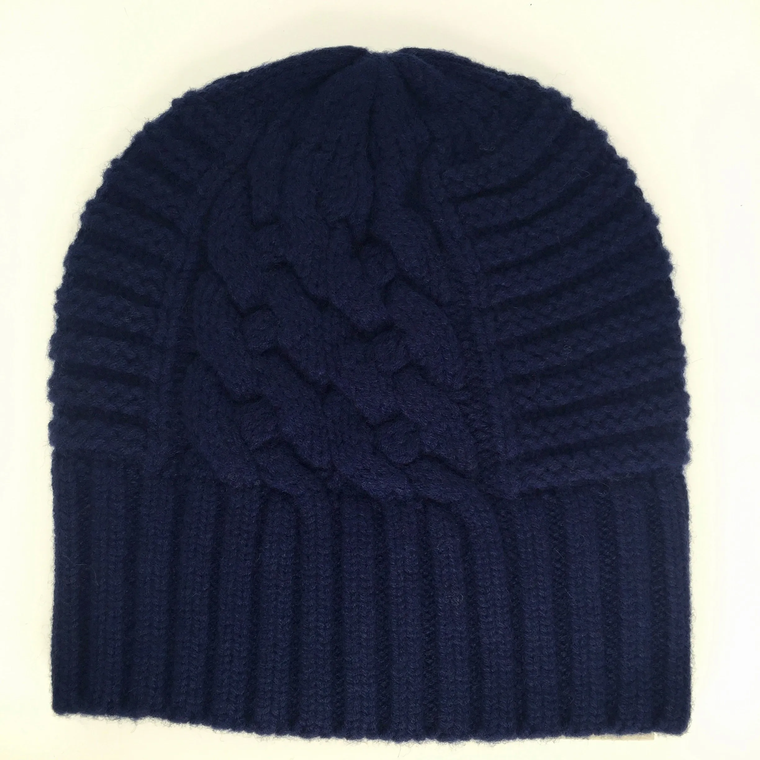 UP for ANYTHING 100% Sustainable Pure Merino Wool Jumbo Cable & Fancy Rib Beanie (no pom pom), Dark Denim Blue