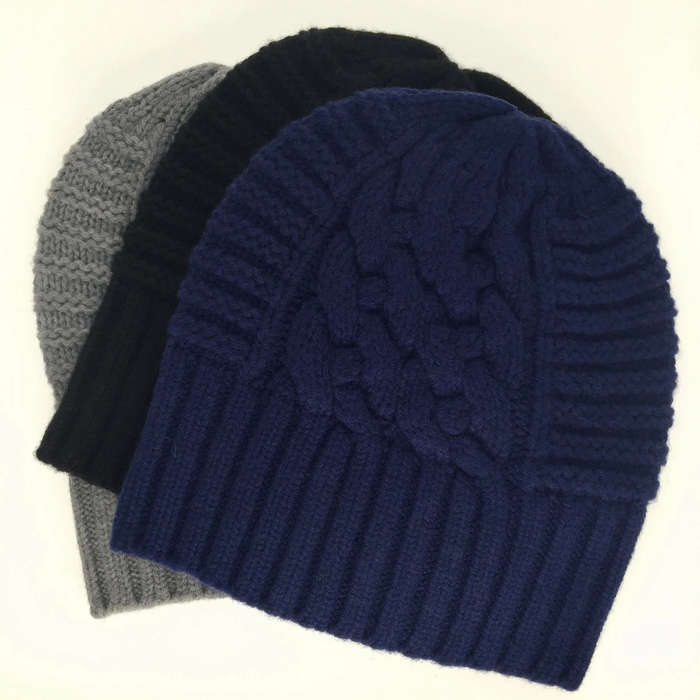 UP for ANYTHING 100% Sustainable Pure Merino Wool Jumbo Cable & Fancy Rib Beanie (no pom pom), Dark Denim Blue