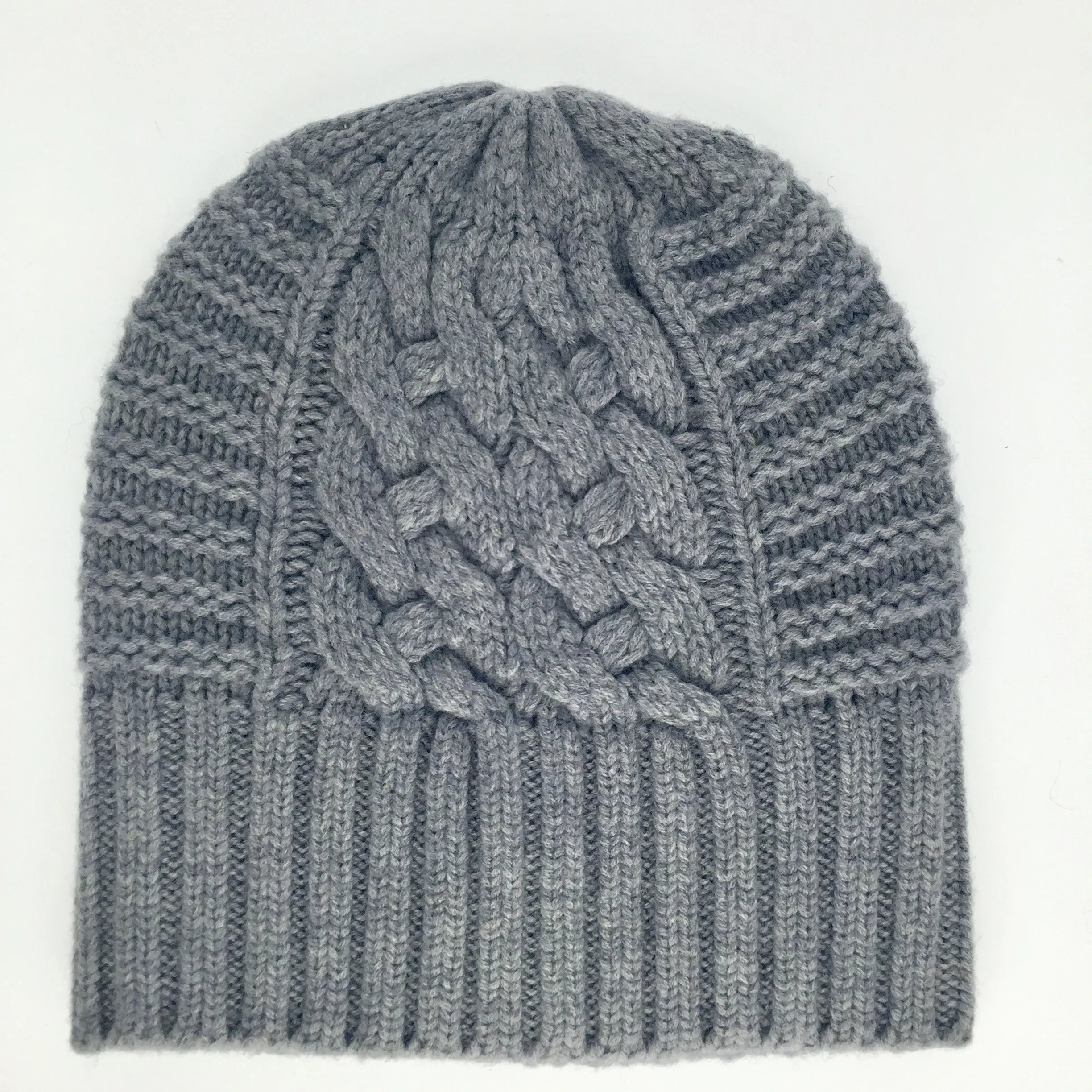 UP for ANYTHING 100% Sustainable Pure Merino Wool Jumbo Cable & Fancy Rib Beanie (no pom pom), Dove Grey