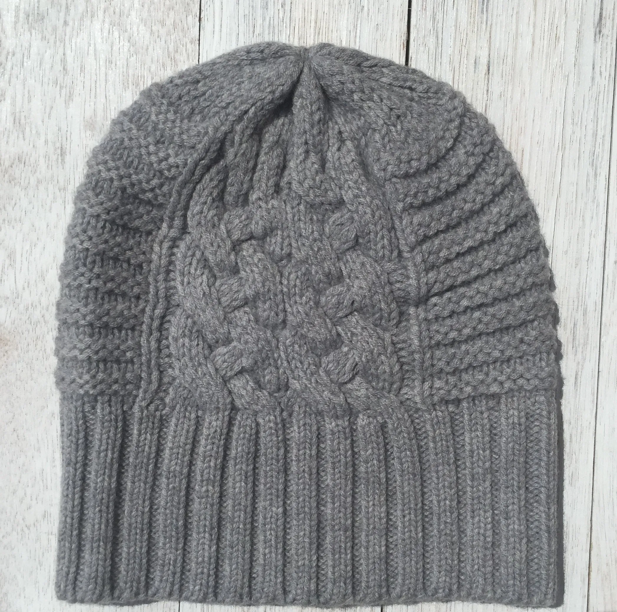 UP for ANYTHING 100% Sustainable Pure Merino Wool Jumbo Cable & Fancy Rib Beanie (no pom pom), Dove Grey