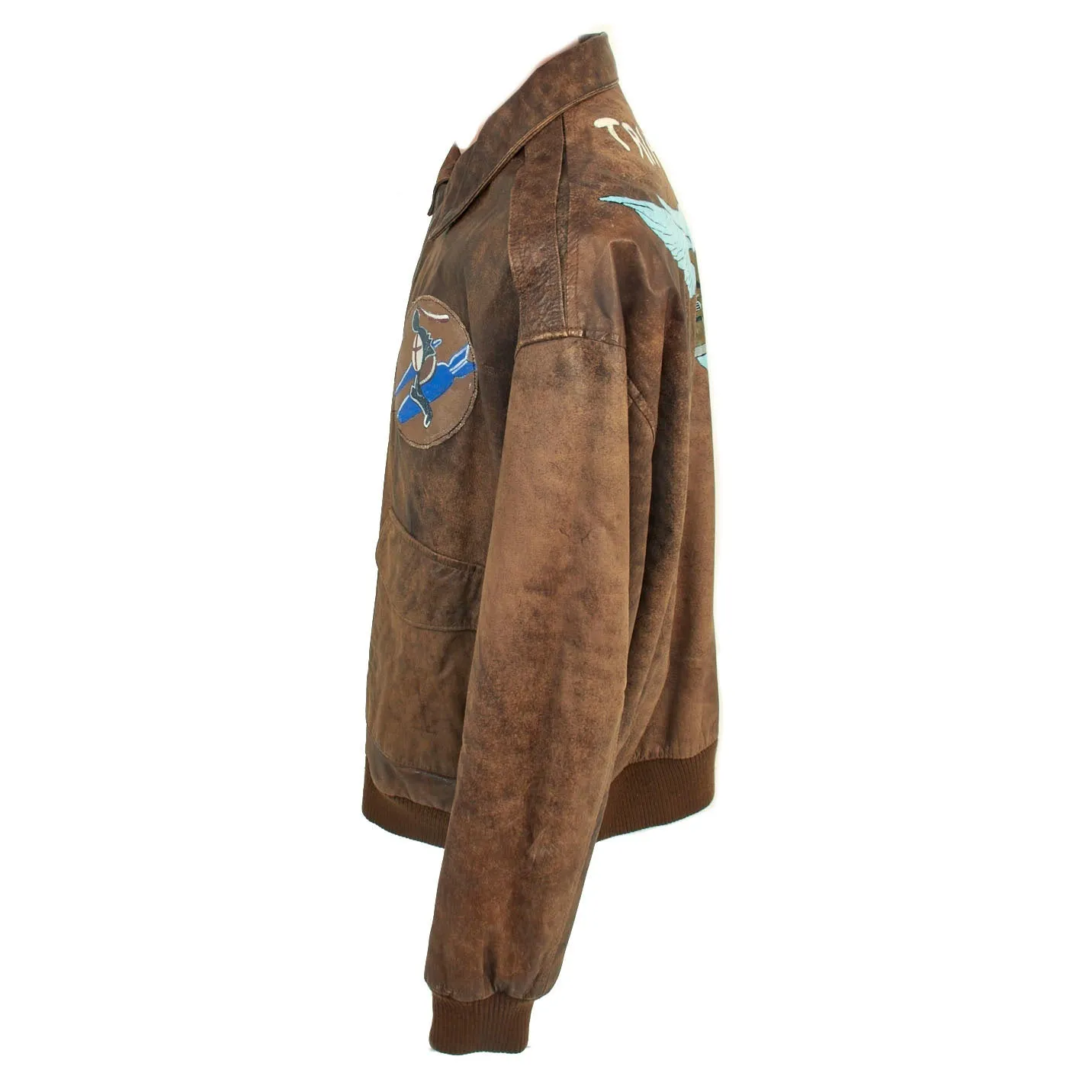 U.S. WWII A-2 Style Museum Quality Reproduction 8th Air Force 392nd Bomb Group 577 Squadron B-24 “Trips Daily” Hand Painted Leather Jacket - Size XL