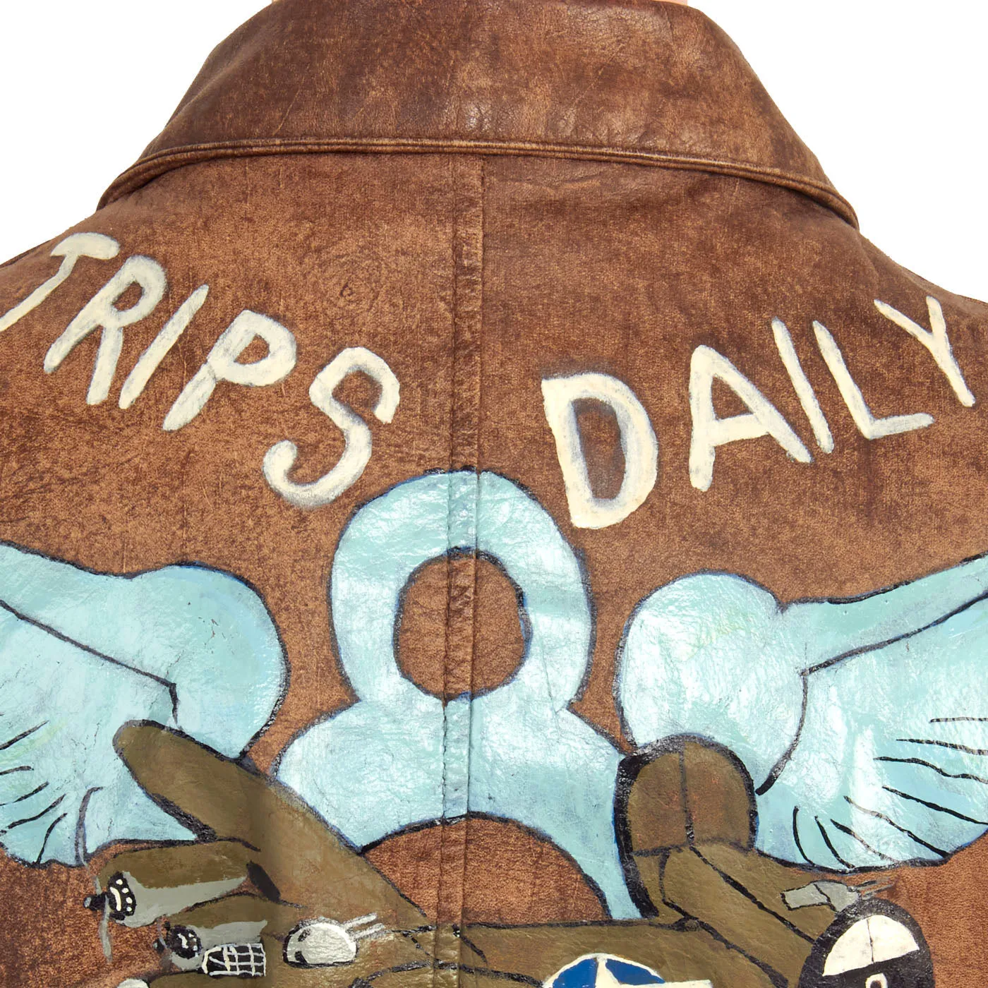 U.S. WWII A-2 Style Museum Quality Reproduction 8th Air Force 392nd Bomb Group 577 Squadron B-24 “Trips Daily” Hand Painted Leather Jacket - Size XL