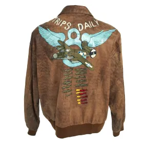 U.S. WWII A-2 Style Museum Quality Reproduction 8th Air Force 392nd Bomb Group 577 Squadron B-24 “Trips Daily” Hand Painted Leather Jacket - Size XL