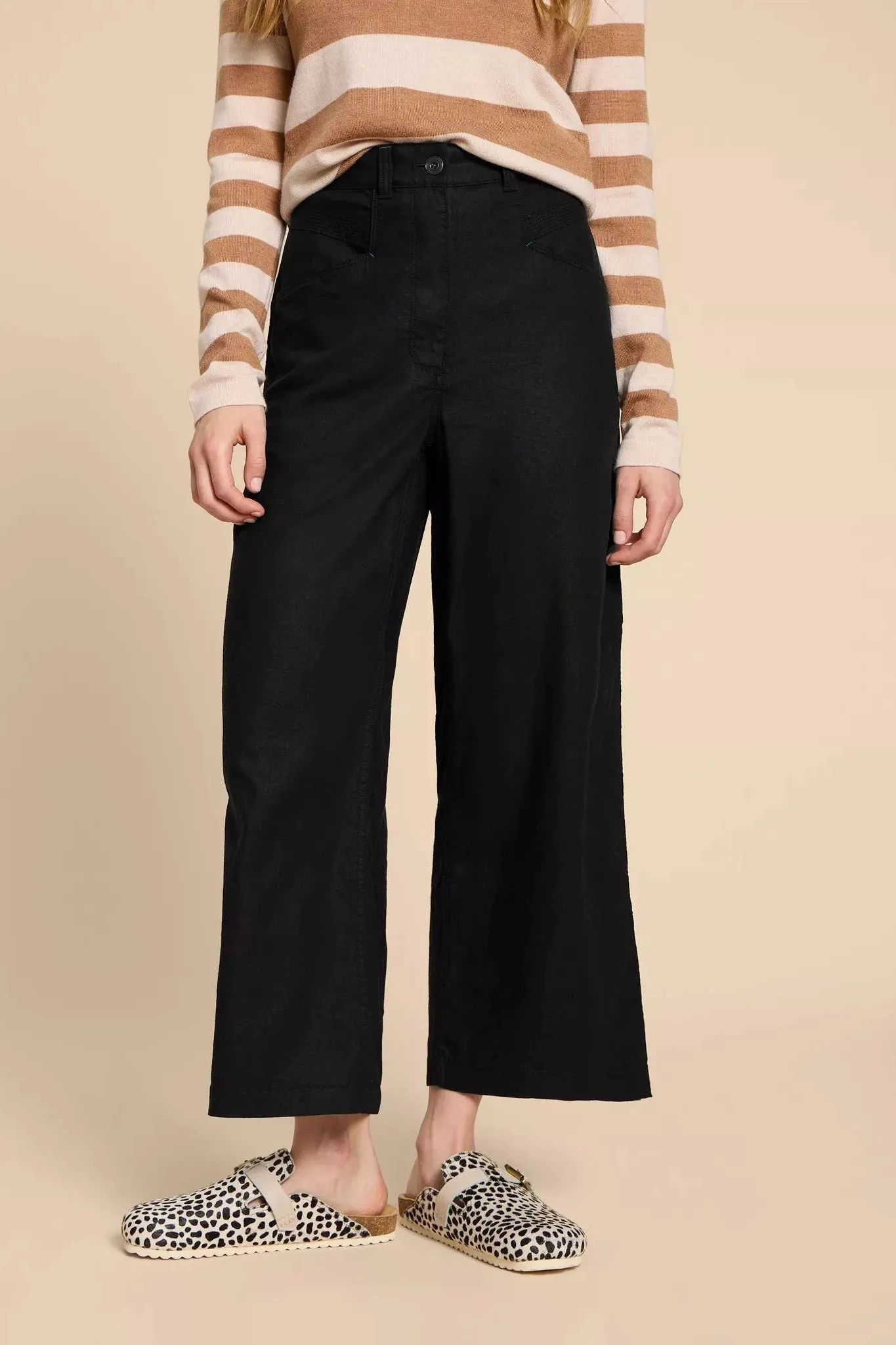 White Stuff Harper Linen Blend Trouser in Pure Black