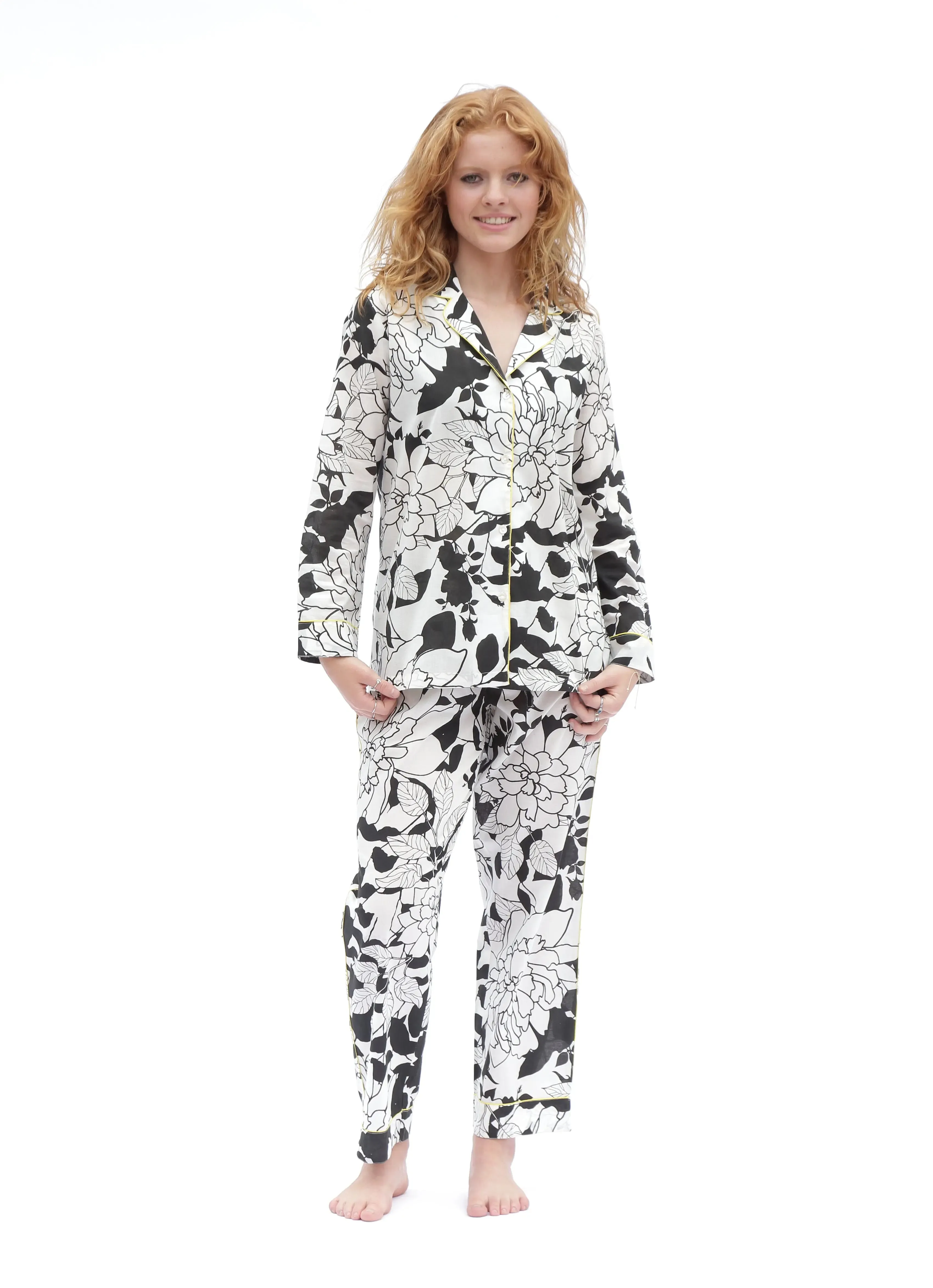 White/Black Matching Set in Havana Print Long Sleeve Pyjamas