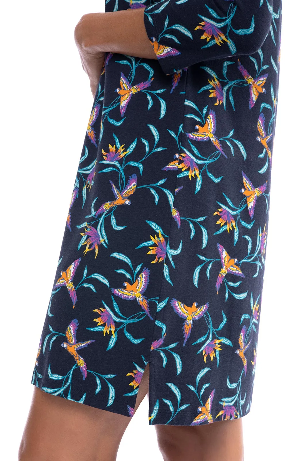 Women's Oceanside Tunic Dress  |  Navy Birds of Paradise