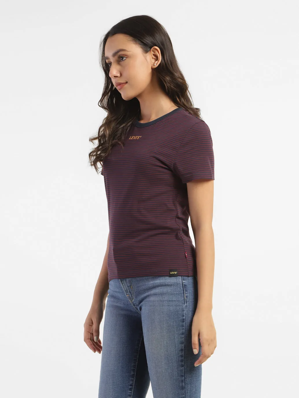 Women's Striped Slim Fit T-shirt Purple