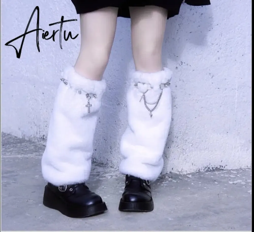 Y2K Girl Harajuku Punk Golita Lolita leg warmers spice Women Winter Warmer Foot Cover Streetwear furry Leg warmer leg warmers