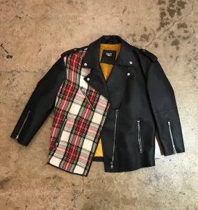 Yokishop - Women's Black Leather / Plaid Jacket